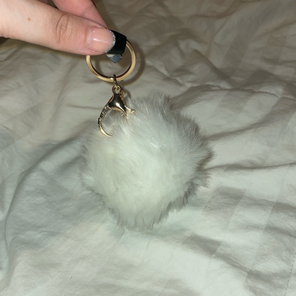 White and red purse pom Pom balls